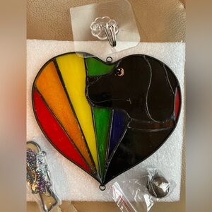 Heart-Shaped Stained Glass Dog Suncatcher